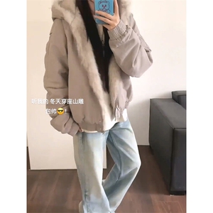 现货高品质美式高街冬季重磅硬挺短款座山雕毛领棉衣男女加厚外套图片
