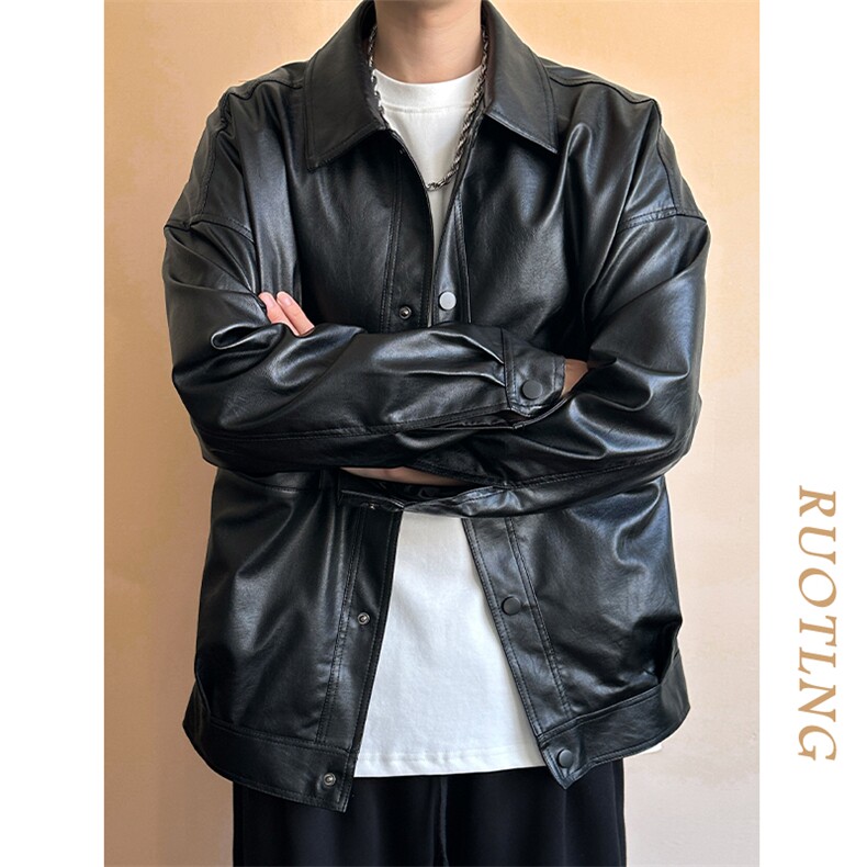 现货-春装皮衣外套男PU机车服皮夹克上衣2025新款A560p95加绒105,男装夹克,电商A351