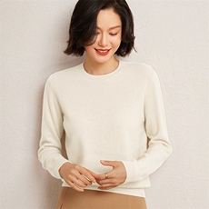 秋冬季35%羊绒65%羊毛休闲百搭12针平面圆领羊绒衫，女装羊绒衫，广悦羊绒