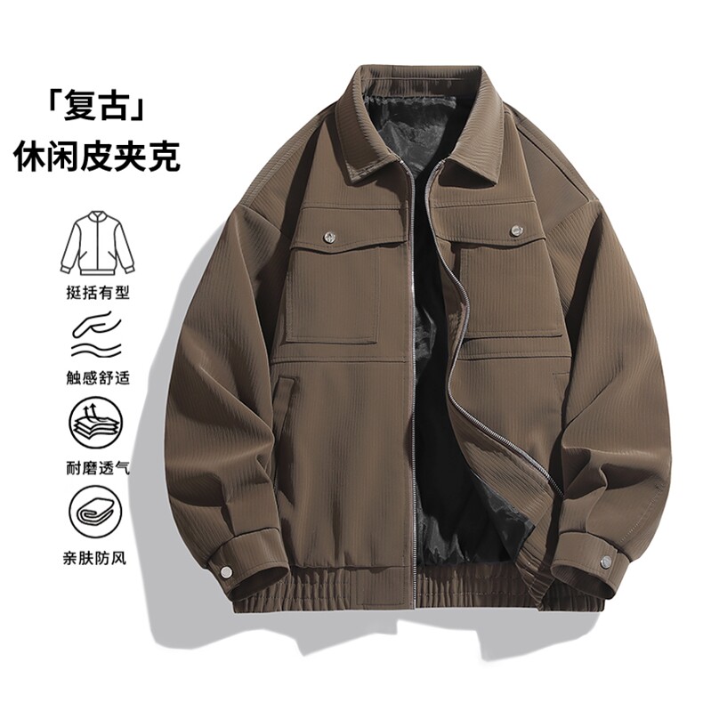 2025秋冬新款休闲百搭防风翻领皮衣夹克YH-66-P70图片