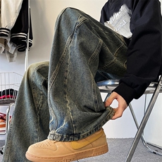 美式高街宽松直筒牛仔裤男款潮牌复古vibe小众设计裤子N1052-P58，男装牛仔裤，星座308B-2