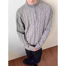 585-P60韩男装慵懒麻花条纹针织衫男高级感修身长袖卫衣亨利，男装针织衫/毛衣，电商B323A