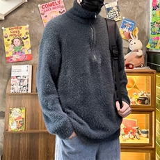 秋冬季仿貂绒毛衣男宽松半拉链高领针织衫慵懒风套头外套M865，男装针织衫/毛衣，星座1116A-1（原606A）