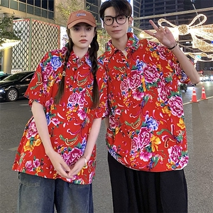 P01中性男女休闲大码花衣服polo衫宽松透气东北大花风团队服图片