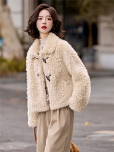 加厚保暖皮毛一体翻领短款外套女2025秋冬季宽松百搭洋气毛毛外套图片