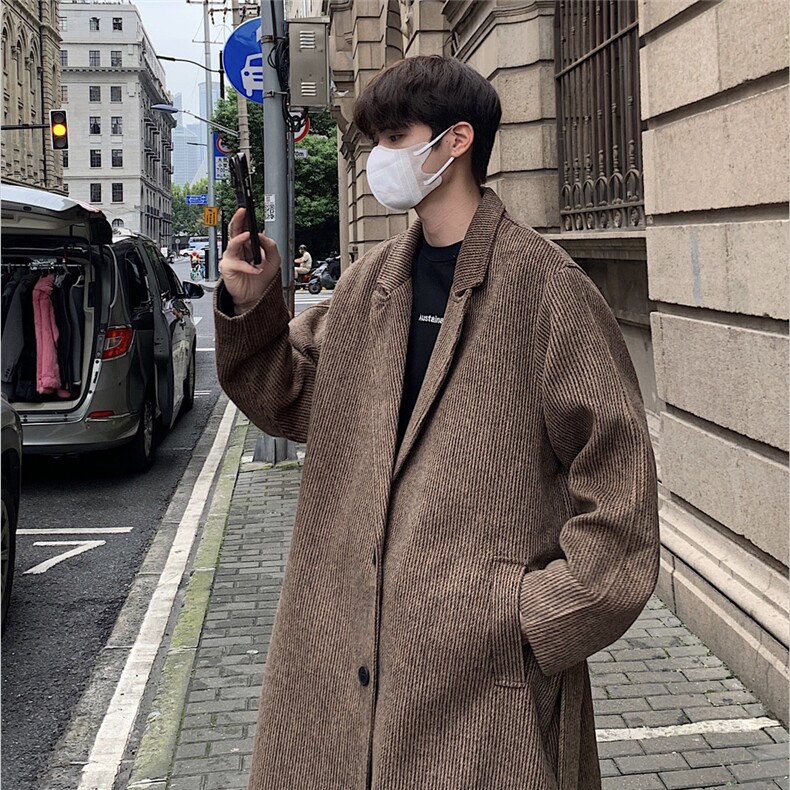 冬季男士潮流条纹毛呢大衣中长款宽松呢子风衣外套DY16P125，男装风衣，电商A430（原星座702）