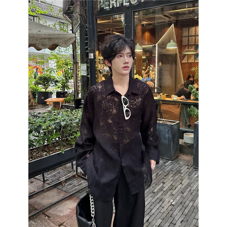 C316CS8341P78四季款蕾丝镂空个性长袖衬衫性感衬衣晚会礼服,男装衬衫,电商C316
