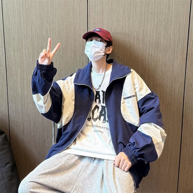 撞色立领棒球服男款春秋季港风宽松情侣外套潮牌J103-P58，女装职业装，星座1109-3