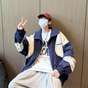 撞色立领棒球服男款春秋季港风宽松情侣外套潮牌J103-P58,女装职业装,星座1109-3