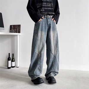 美式牛仔裤男款2025新款春季潮牌痞帅高街阔腿长裤宽松弯刀裤图片