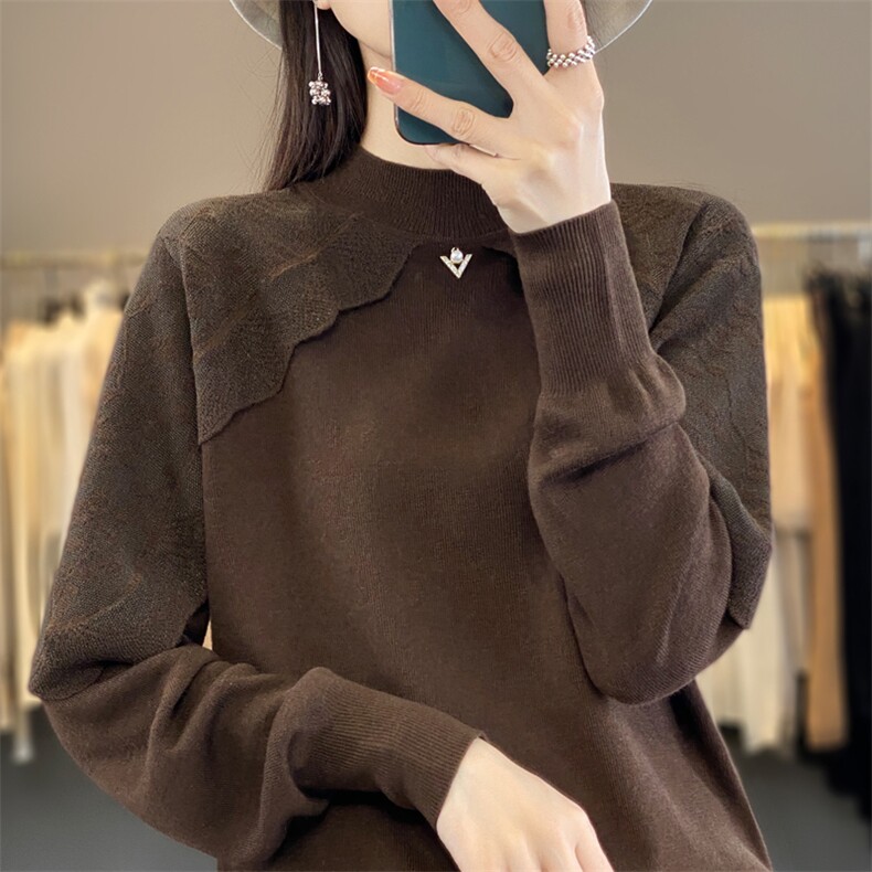 时尚百搭女士羊毛衫简约优雅修身显瘦长袖针织衫,女装羊毛衫,宛庄羊绒