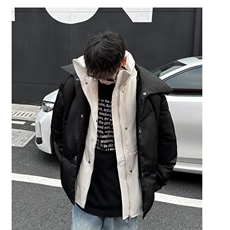 冬季2024新款美式双层领假两件棉服外套男士加厚宽松棉衣M9094，男装棉衣，星座506