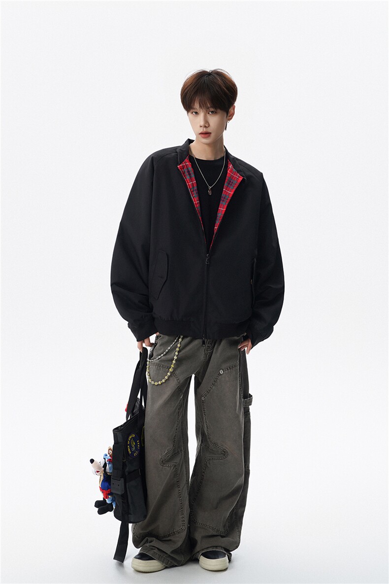 美式复古棒球服外套男春秋季潮牌拉链立领夹克宽松上衣服JK005,男装夹克,电商B312