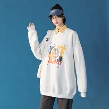 港风中性秋季新款潮流印花圆领卫衣宽松外套WY86P38,女装短外套,电商D325