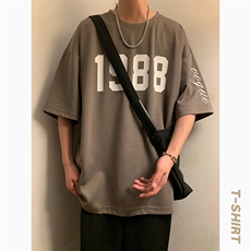 冰氧仿棉短袖港风暖光夏季休闲百搭刺绣纯色男上衣TC3147-P22控48，男装T恤，星座717
