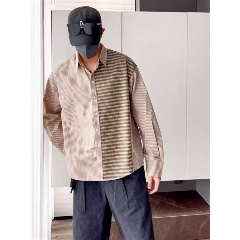 商场同款]长袖衬衫男条纹衬衣外穿式2026春新款上衣宽松，男装衬衫，四季星座505