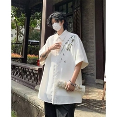 2025新新中式短袖衬衫男夏季冰丝速干港风潮流五分袖开衫上衣防，男装衬衫，星座516A
