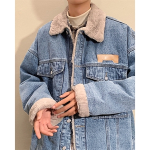 现货春冬款加绒牛仔夹克男棉衣潮流情侣毛领棉服外套MY2221-P115图片