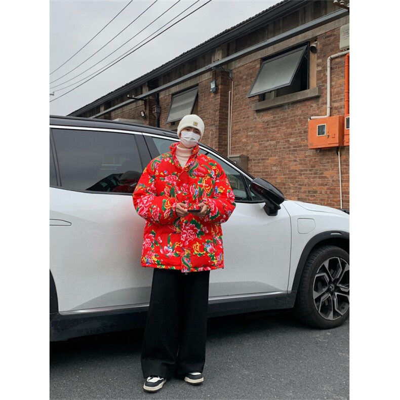 东北大花棉袄宽松青春网红面包服外套农村喜庆立领棉衣,男装棉衣,星座907