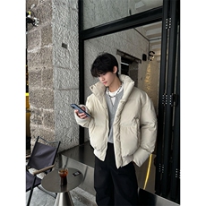 现货5W件冬季三防重磅硬挺boxy短款羽绒立领PU皮棉衣外套加厚棉服，男装棉衣，电商A486