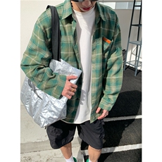 蓝色格子衬衫男女复古休闲大码衬衣cleanfit穿搭高级感美式外套，男装衬衫，星座601-2