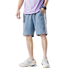 2021夏季新日系大码男沙发墙撞色拼接字母印花牛仔短裤ND5198-P45，男装牛仔裤，电商A001