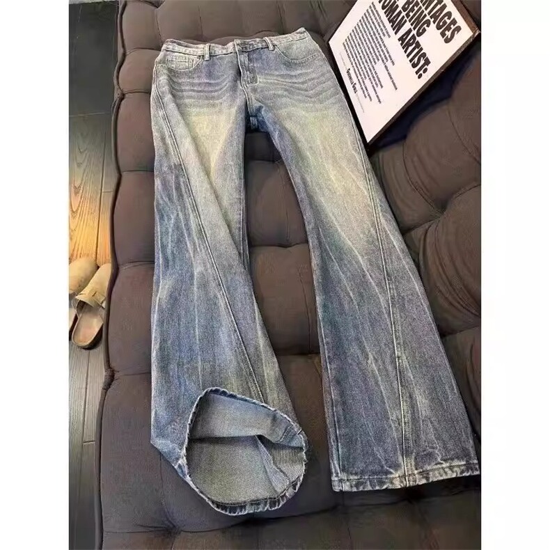 1506-1/KG9821/P48美式闪电纹斜切牛仔裤男冬季高街裤子直筒弯刀,男装牛仔裤,星座1506-1