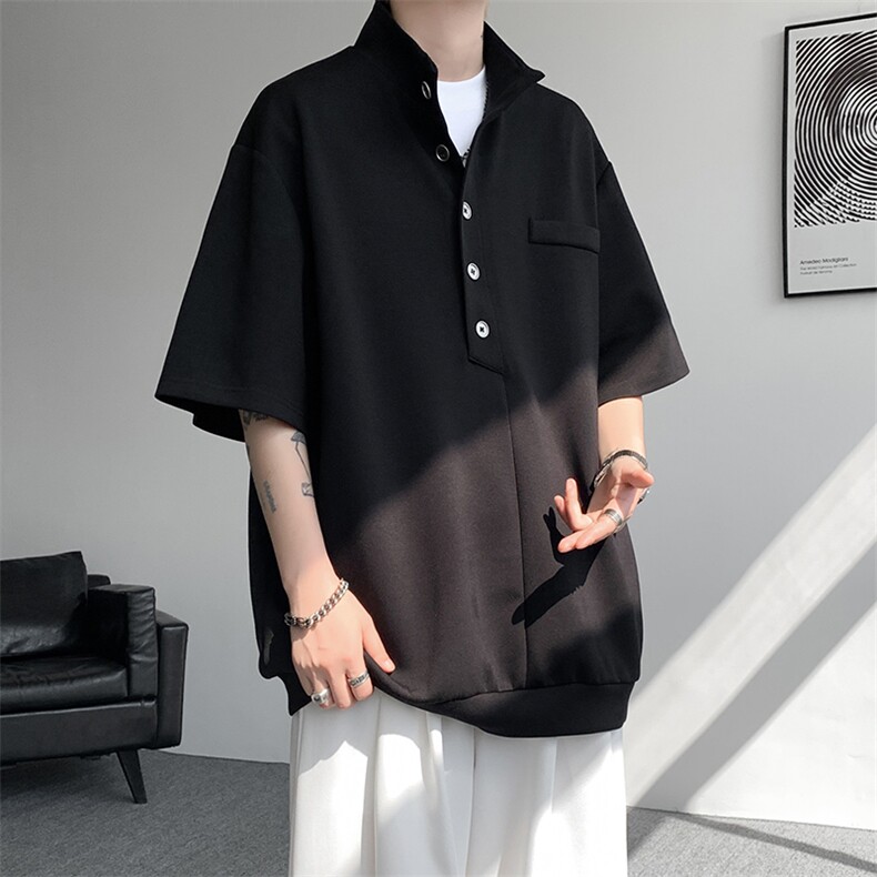 6006-P38控582025夏季美式立领POLO衫短袖，男装T恤，电商A212