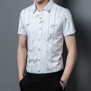 男士短袖衬衫2023夏季新款衬衣时尚休闲免烫中年男装宽松百搭衬衫