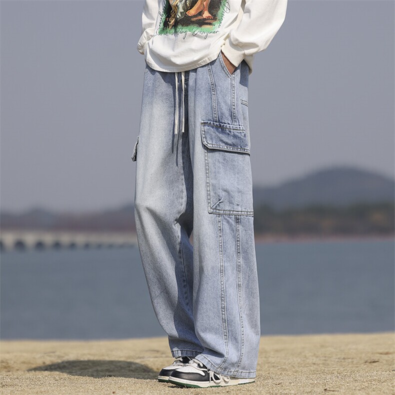 特批P50无差价春夏新款美式复古工装大口袋牛仔宽松直筒阔腿裤813,男装牛仔裤,星座1006