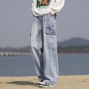 特批P50无差价春夏新款美式复古工装大口袋牛仔宽松直筒阔腿裤813图片