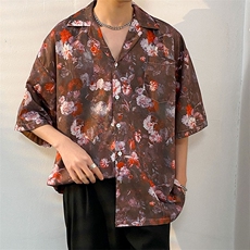 2023高街宽松花衬衫夏威夷冰爽短袖衬衫衬衣男CS1314-A062-P35，男装T恤，电商A062