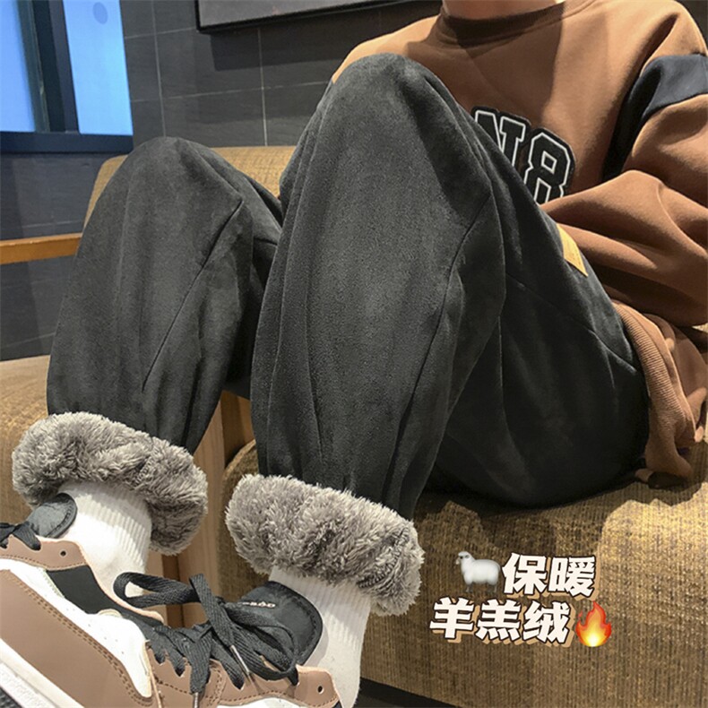 羊羔毛加绒加厚得物二开休闲裤白底平铺图现货C323-1-JR8885-P55,男装卫衣,电商C323-1