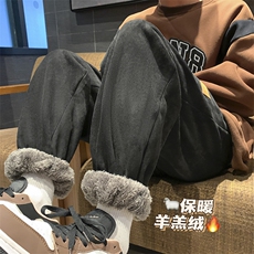 羊羔毛加绒加厚得物二开休闲裤白底平铺图现货C323-1-JR8885-P55，男装卫衣，电商C323-1