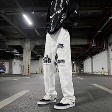 2023春装新款小众高街暗黑风腰果花破洞牛仔裤B221-LK22006-P50，男装牛仔裤，电商B221