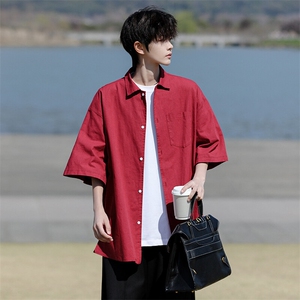 8XL-M亚麻短袖衬衫男夏薄款宽松休闲百搭大码半袖衬衣DC28002P50图片