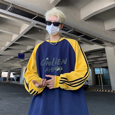 藏青拼黄袖