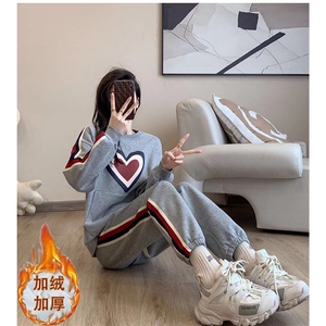 现货运动服套装女冬2025新款时尚洋气加绒加厚卫衣长裤两件套图片