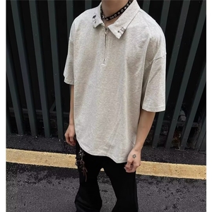 美式半拉链金属扣短袖T恤男女夏季潮牌休闲百搭上衣XXSK3图片