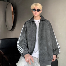 JK8818-P68美式复古cleanfit高级感PU皮条纹夹克外套，男装夹克，星座1503