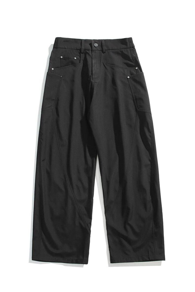 日常通勤阔腿休闲裤男复古工装风纽扣宽松纯色长裤K8539-特价P27,男装工装外套,电商A007-1