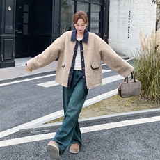 新款主推牛仔拼接羊羔毛外套2652-P195-K298，女装短外套，2C129