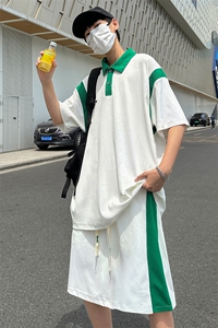 夏季现货主推大码港风冰丝防晒翻领短袖休闲运动套装男S14P60图片