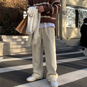 K05-P55加绒P65 秋冬欧棉绒高克重加棉加厚宽松休闲裤直筒拖地裤图片