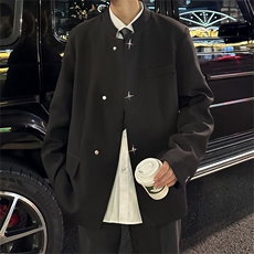A721-P68设计感金属扣垫肩西服中山装夹克高级感痞帅西装外套，男装衬衫，星座512-6