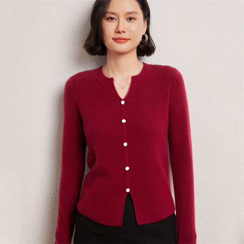 时尚女士双V领扣子长袖衫优雅显瘦10%开衫,女装羊绒衫,臻维羊绒