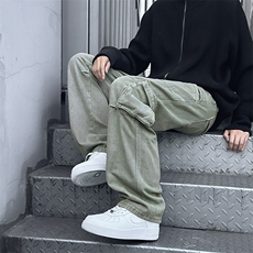 拼接工装复古牛仔裤潮流嘻哈口袋休闲hiphop裤子男女潮RK2111-P57，男装牛仔裤，星座412-3