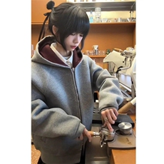 网络图现货卫衣宽松立领长袖外套短款网红灰色RW003-P65，女装短外套，星座1005-6