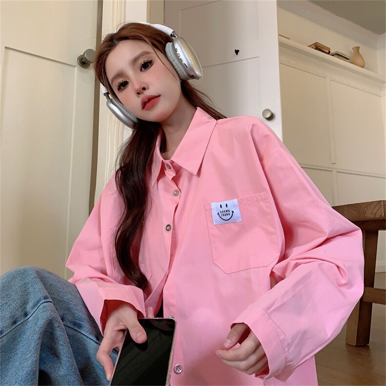 D570-P45春秋新款小众别致长袖上衣衬衣高级感笑脸口袋设计,男装衬衫,星座911