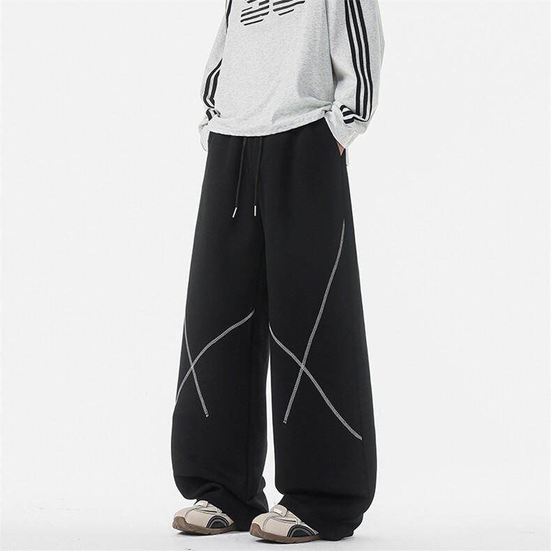 8XL-M 直筒卫裤男宽松撞色哈苏线休闲运动裤设计感长裤子K9175P48图片